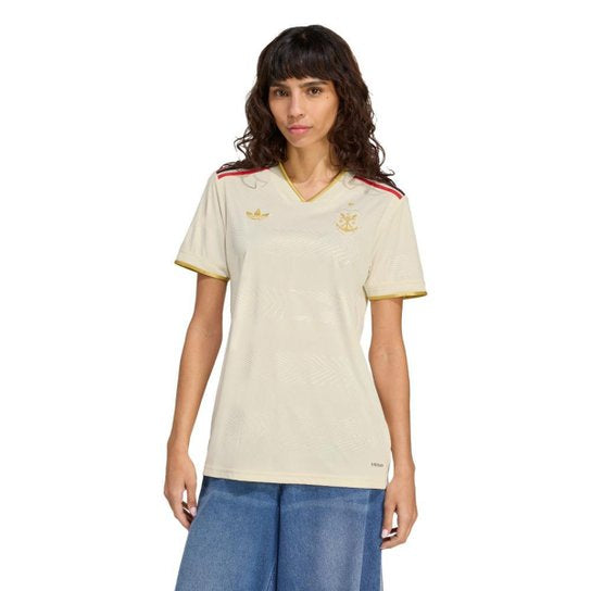 Camisa III Flamengo 25/26 Torcedor Feminina Adidas - Branca e Dourada
