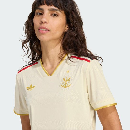 Camisa III Flamengo 25/26 Torcedor Feminina Adidas - Branca e Dourada