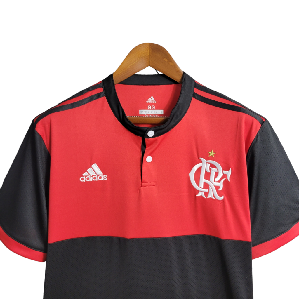 Camisa Flamengo I Retrô 17/18 Torcedor Masculina - Vermelha e Preto