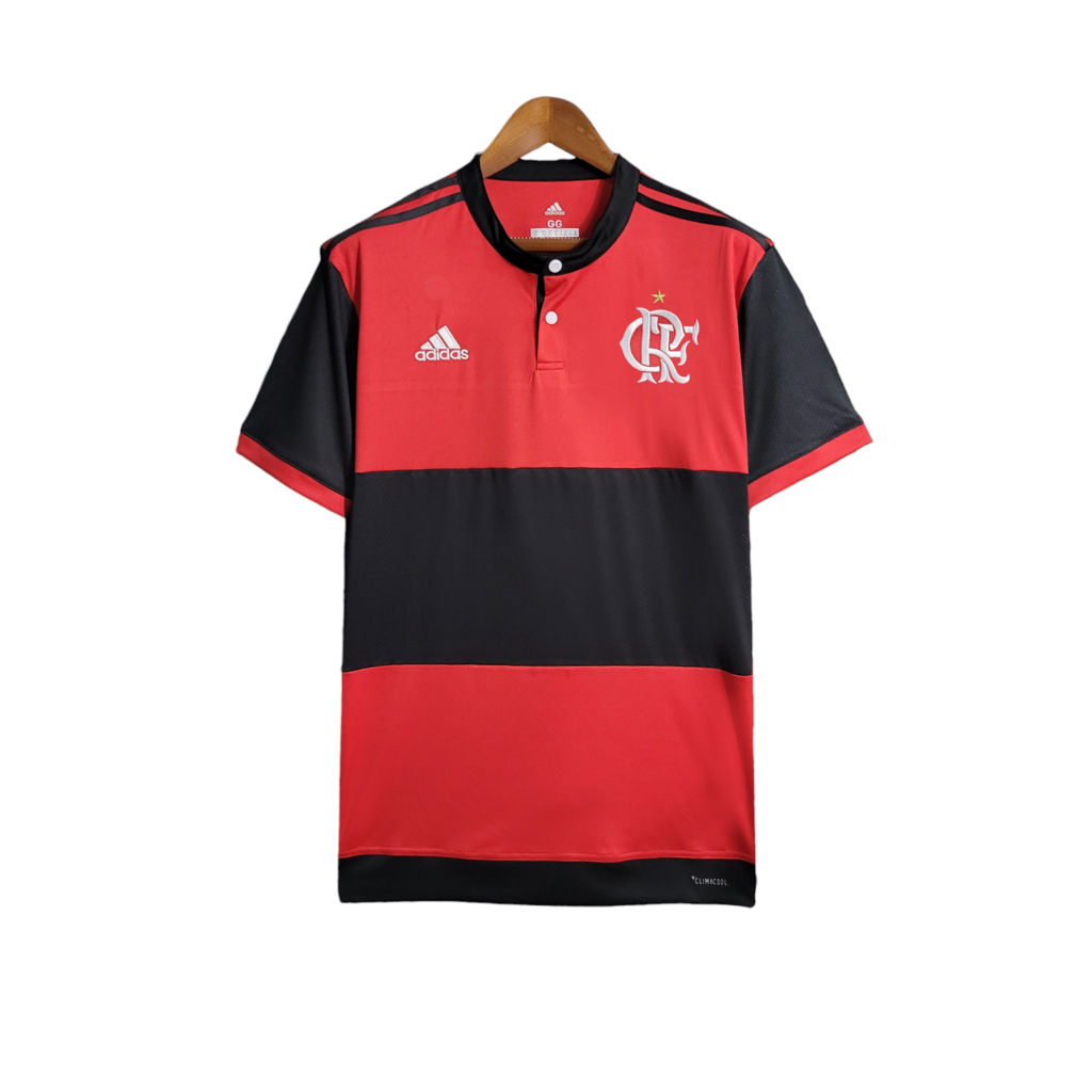 Camisa Flamengo I Retrô 17/18 Torcedor Masculina - Vermelha e Preto